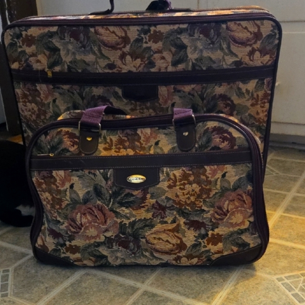 Jaguar Floral Tapestry Suitcase And Toiletries Bag